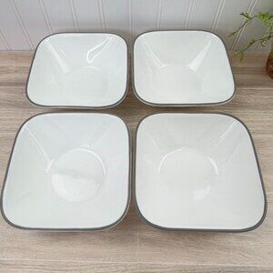 Corelle Adlyn Set of 4 Square Soup Cereal Bowls White Grey Edge 6.25" USA